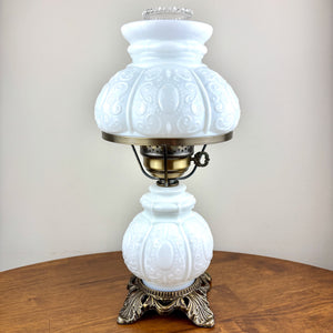 Vintage Embossed Swirl Dots Milk Glass Hurricane Lamp 15.75"
