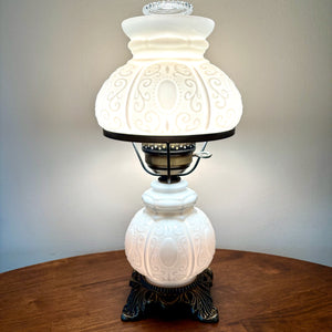 Vintage Embossed Swirl Dots Milk Glass Hurricane Lamp 15.75"