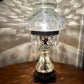 Vintage Light Gray Crackle Glass Hurricane Lamp With Crystal Prisms