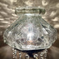 Vintage Light Gray Crackle Glass Hurricane Lamp With Crystal Prisms
