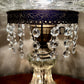 Vintage Light Gray Crackle Glass Hurricane Lamp With Crystal Prisms