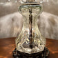 Vintage Light Gray Crackle Glass Hurricane Lamp With Crystal Prisms