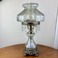 Vintage Light Gray Crackle Glass Hurricane Lamp With Crystal Prisms