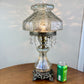 Vintage Light Gray Crackle Glass Hurricane Lamp With Crystal Prisms