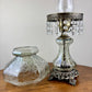 Vintage Light Gray Crackle Glass Hurricane Lamp With Crystal Prisms