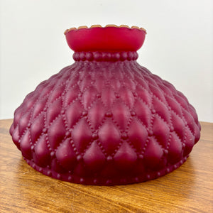 Vintage Ruby Red Satin Diamond Quilt Glass Hurricane Lamp Shade 10" Fitter