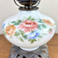 Vintage Pinkish Red Blue Floral Milk Glass Hurricane Lamp | Vintage Lamp