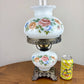 Vintage Pinkish Red Blue Floral Milk Glass Hurricane Lamp | Vintage Lamp