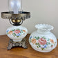 Vintage Pinkish Red Blue Floral Milk Glass Hurricane Lamp | Vintage Lamp