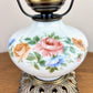 Vintage Pinkish Red Blue Floral Milk Glass Hurricane Lamp | Vintage Lamp