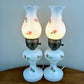 Pair Vintage Pink Floral Milk Glass Lamps 15.25" Each | Vintage Lamps