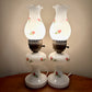 Pair Vintage Pink Floral Milk Glass Lamps 15.25" Each | Vintage Lamps
