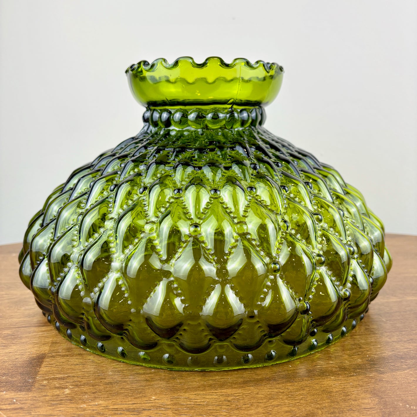 Vintage Green Diamond Quilt Glass Hurricane Lamp Shade