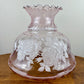 Large Pink Swirl Glass White Floral Hurricane Lamp Shade