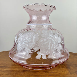Large Pink Swirl Glass White Floral Hurricane Lamp Shade