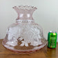 Large Pink Swirl Glass White Floral Hurricane Lamp Shade