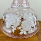 Large Pink Swirl Glass White Floral Hurricane Lamp Shade