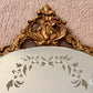 Art Deco October 8, 1932 Floral Dot Leaves Etched Glass Ornate Frame Wall Mirror