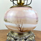 Antique Pink Scenic Home People Milk Glass Hurricane Lamp