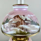 Antique Pink Scenic Home People Milk Glass Hurricane Lamp