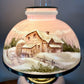 Antique Pink Scenic Home People Milk Glass Hurricane Lamp