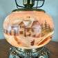 Antique Pink Scenic Home People Milk Glass Hurricane Lamp