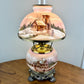 Antique Pink Scenic Home People Milk Glass Hurricane Lamp