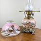Antique Pink Scenic Home People Milk Glass Hurricane Lamp