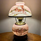 Antique Pink Scenic Home People Milk Glass Hurricane Lamp