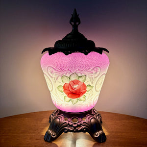 Vintage Purple Red Rose Milk Glass Nightlight Lamp