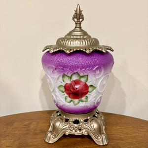 Vintage Purple Red Rose Milk Glass Nightlight Lamp