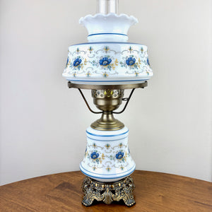 Vintage Quoizel Abigail Adams Blue Floral Hurricane Lamp Small 16.5"