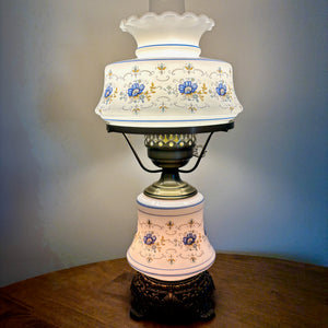 Vintage Quoizel Abigail Adams Blue Floral Hurricane Lamp Small 16.5"
