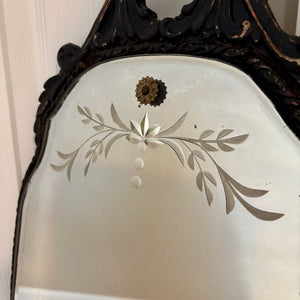 Art Deco Floral Dot Leaves Etched Glass Ornate Frame Wall Mirror