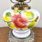 Vintage Red Rose Floral Hurricane Lamp 17.5" | GWTW Lamp | Vintage Lamp