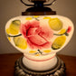 Vintage Red Rose Floral Hurricane Lamp 17.5" | GWTW Lamp | Vintage Lamp