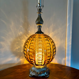 Vintage Amber Glass Table Lamp