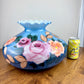 Large Blue Floral Roses Milk Glass Hurricane Shade 10 Inch Fitter