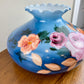 Large Blue Floral Roses Milk Glass Hurricane Shade 10 Inch Fitter