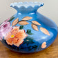 Large Blue Floral Roses Milk Glass Hurricane Shade 10 Inch Fitter