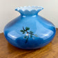 Large Blue Floral Roses Milk Glass Hurricane Shade 10 Inch Fitter