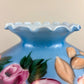 Large Blue Floral Roses Milk Glass Hurricane Shade 10 Inch Fitter
