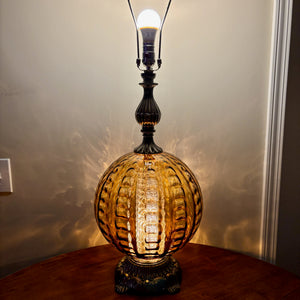 Vintage Amber Glass Table Lamp