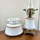 Vintage White Hobnail Brown Trim Milk Glass Hurricane Lamp
