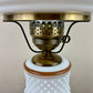 Vintage White Hobnail Brown Trim Milk Glass Hurricane Lamp