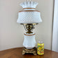 Vintage White Hobnail Brown Trim Milk Glass Hurricane Lamp
