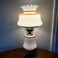 Vintage White Hobnail Brown Trim Milk Glass Hurricane Lamp