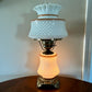Vintage White Hobnail Brown Trim Milk Glass Hurricane Lamp