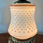 Vintage White Hobnail Brown Trim Milk Glass Hurricane Lamp