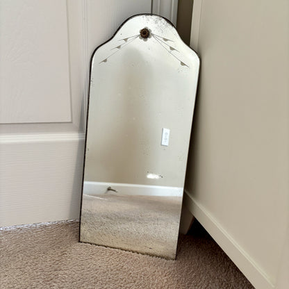 Art Deco Etched Floral Frameless Glass Wall Mirror 20" |